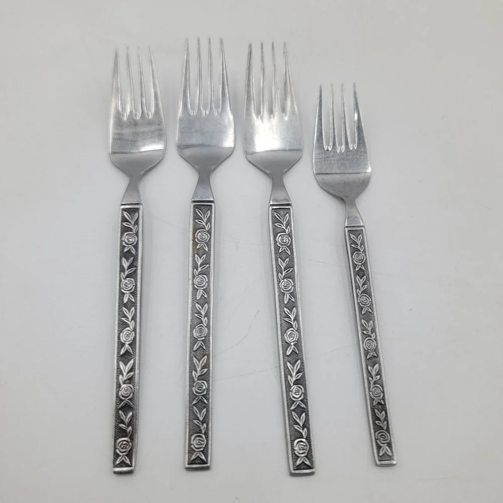 4pc Eldan ELD11 Interpur Stainless Steel Fork Set Rose Pattern Japan 3 Din 1 Sal